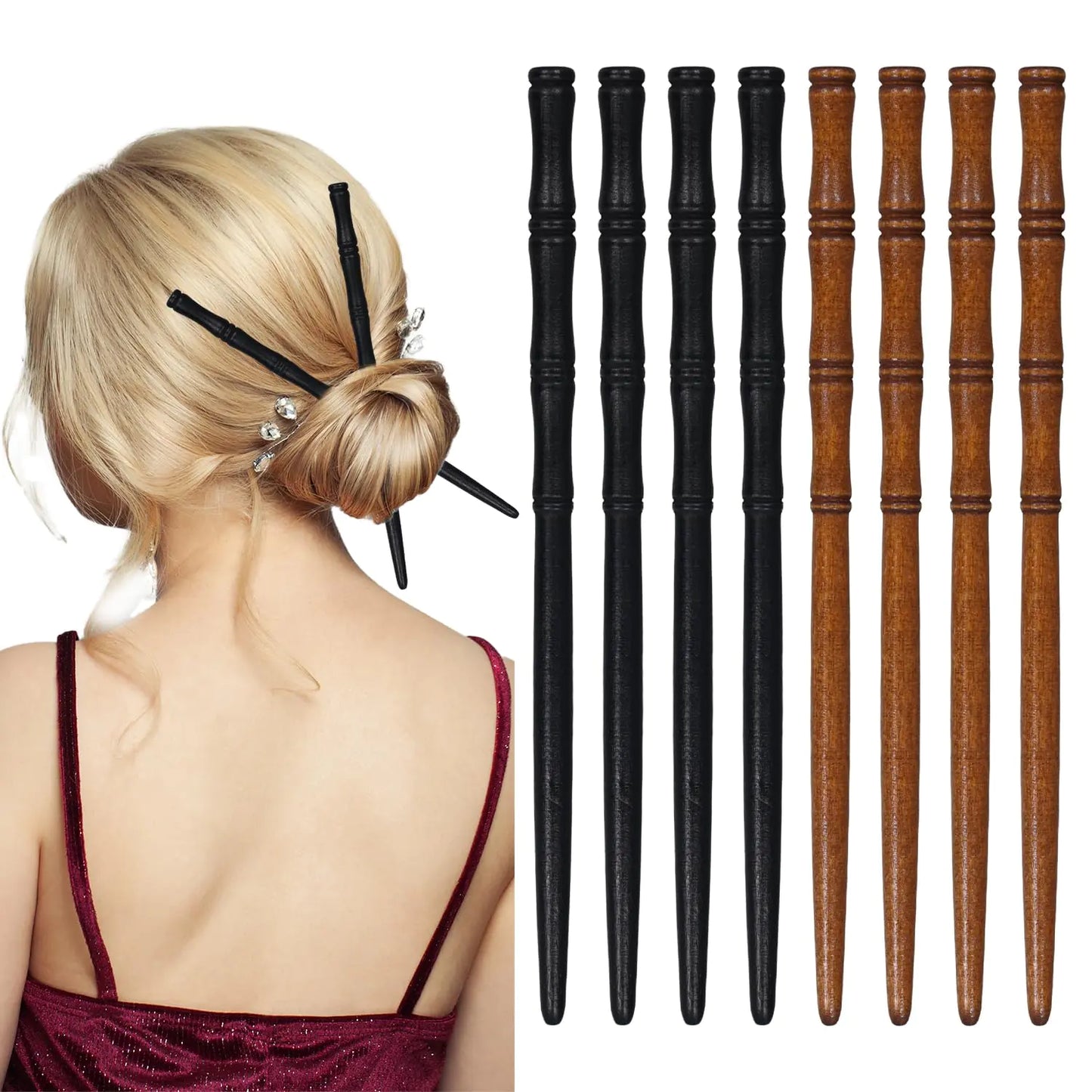 8pcs Chinese Wooden Hair Sticks: Hair Chopsticks Bamboo