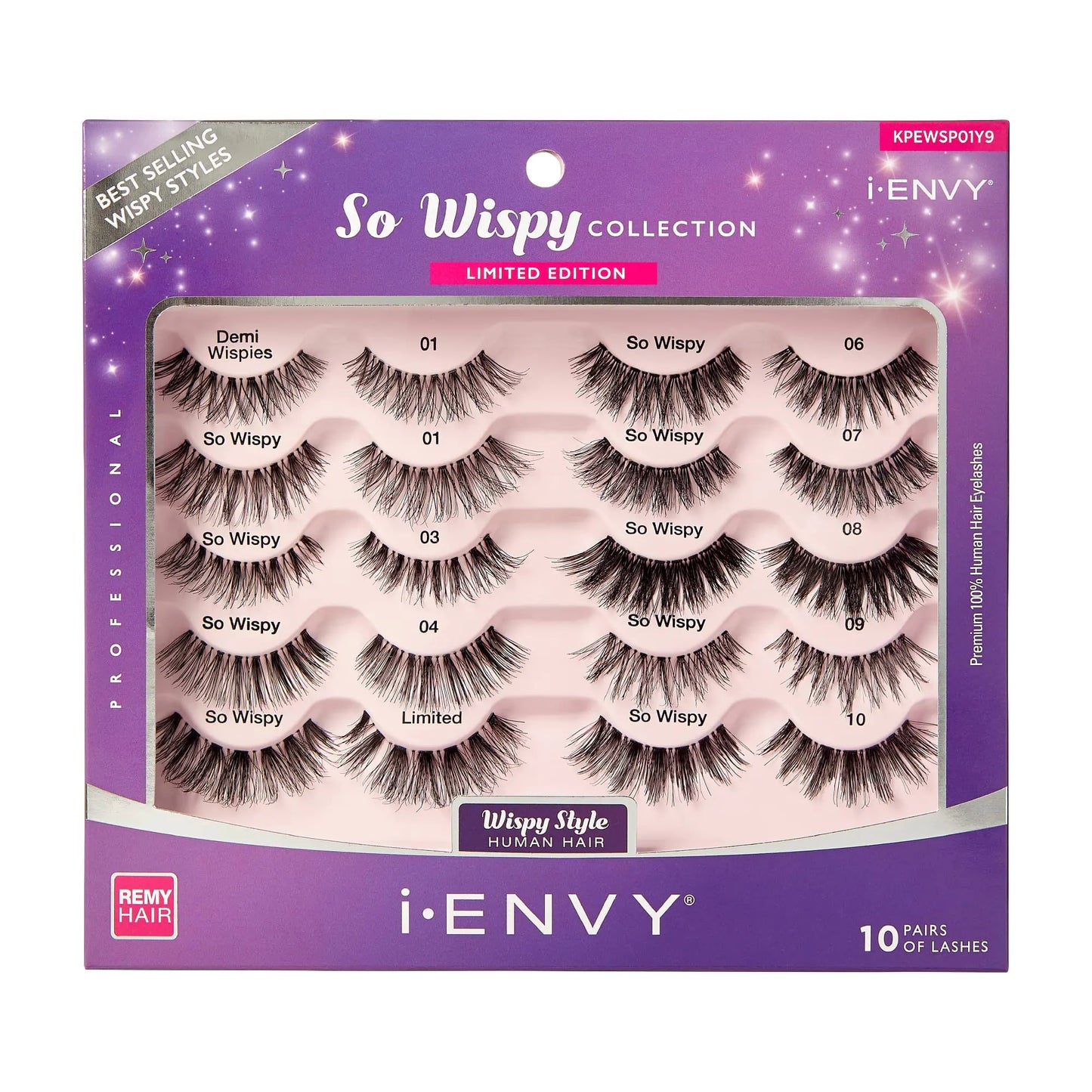 i-ENVY 10 Pairs Human Hair Eyelashes Multipack - Invisible Band Volume & Curl Lightweight Reusable
