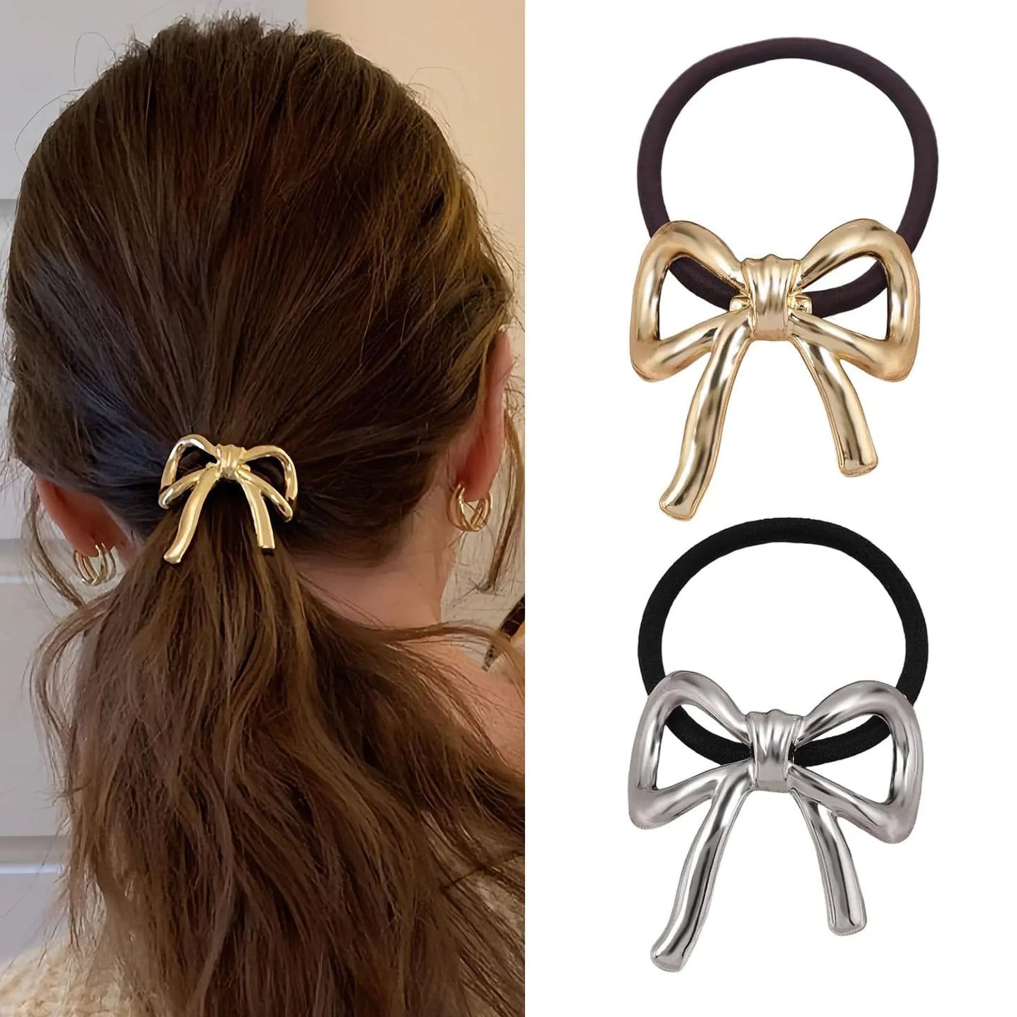 2 piece Metal Ponytail Holder with Elastic Band