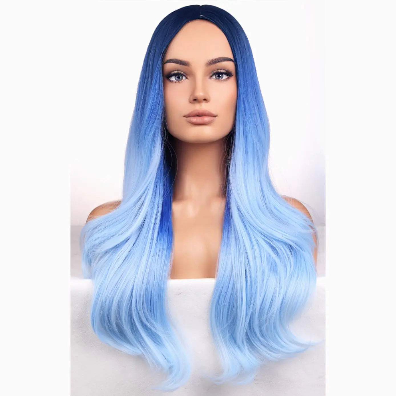 Blue Wigs Long Wavy Wig for Women Girls Blue Ombre Colored Heat Resistant Synthetic Hair Wigs for Cosplay Party Daily or Used