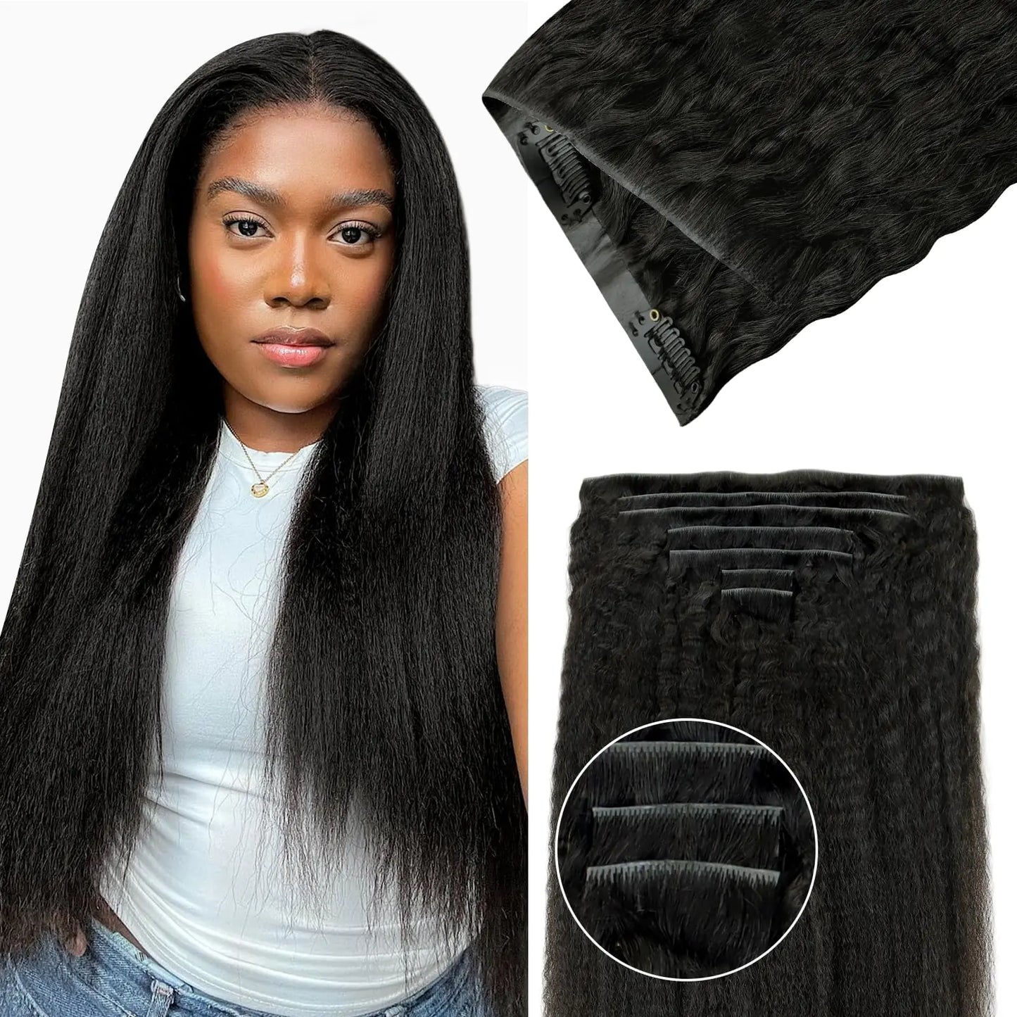 Invisi Edge Clip in Hair Extensions 7pcs 110g 14 Inch Natural Black Seamless Clip in Hair Extensions Human Hair Kinky Straight Real Remy Human Hair