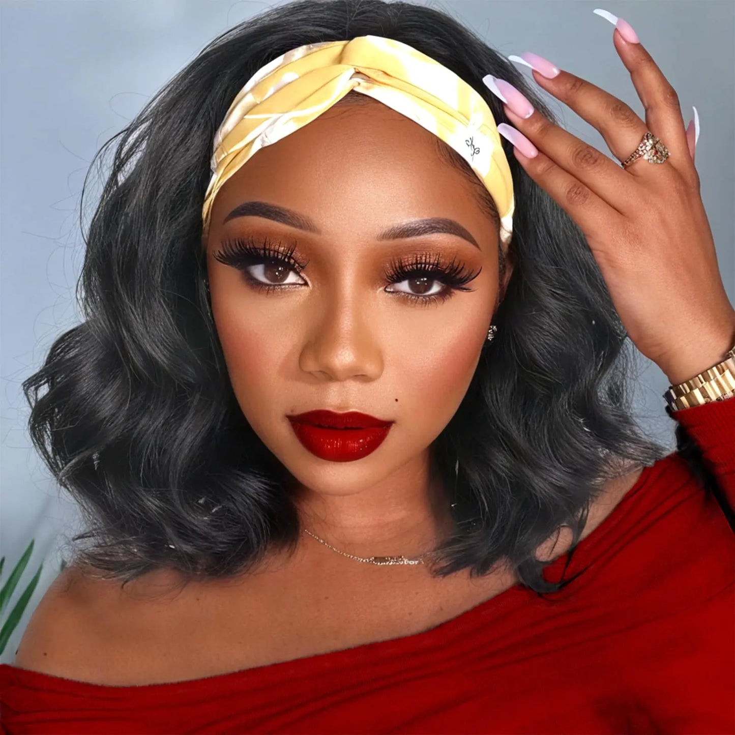 Body Wave Headband Human Hair Wig 12 Inch Headband Wigs for Black Women None Lace Front Wigs Brazilian Virgin Human Hair Glueless Machine Made Headband Wigs Natural Color