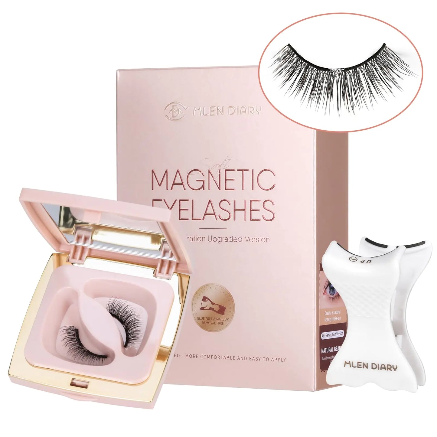 Dual Magnetic Eyelashes Without Eyeliner Reusable with Applicator for Natural Makeup No Need Glue