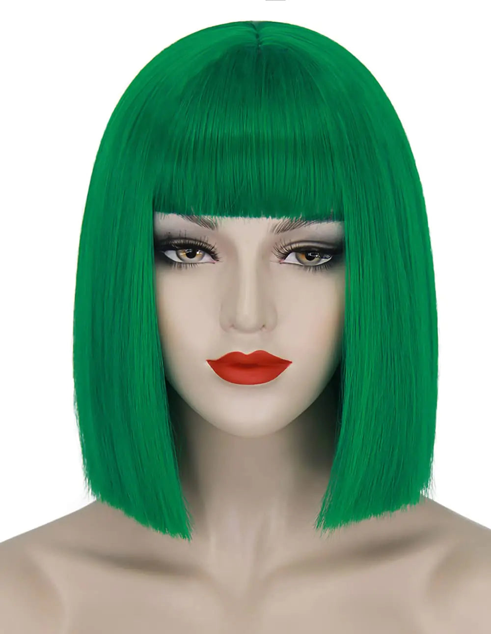 12 Inch Short Green Bob Wig with Bangs Natural Cute Soft Synthetic Wigs for Party St Patricks Day AD016DGR