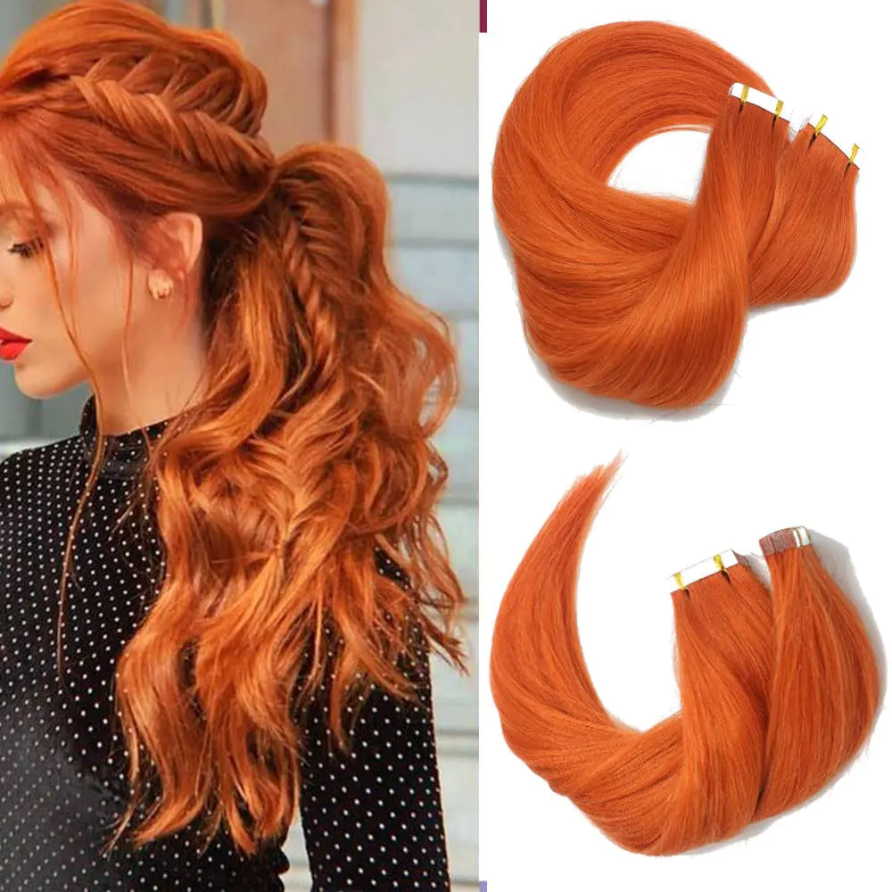 Orange Hair Tape In Hair Extensions 50g Per Pack 16inch Human Hair Tape In