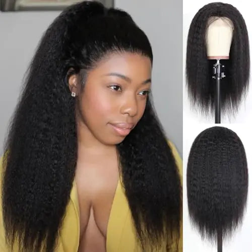 Kinky Straight Human Hair Lace Front Wigs Pre Plucked with Baby Hair Natural Color 13x6 HD Transparent Lace 180% Density 18Inch