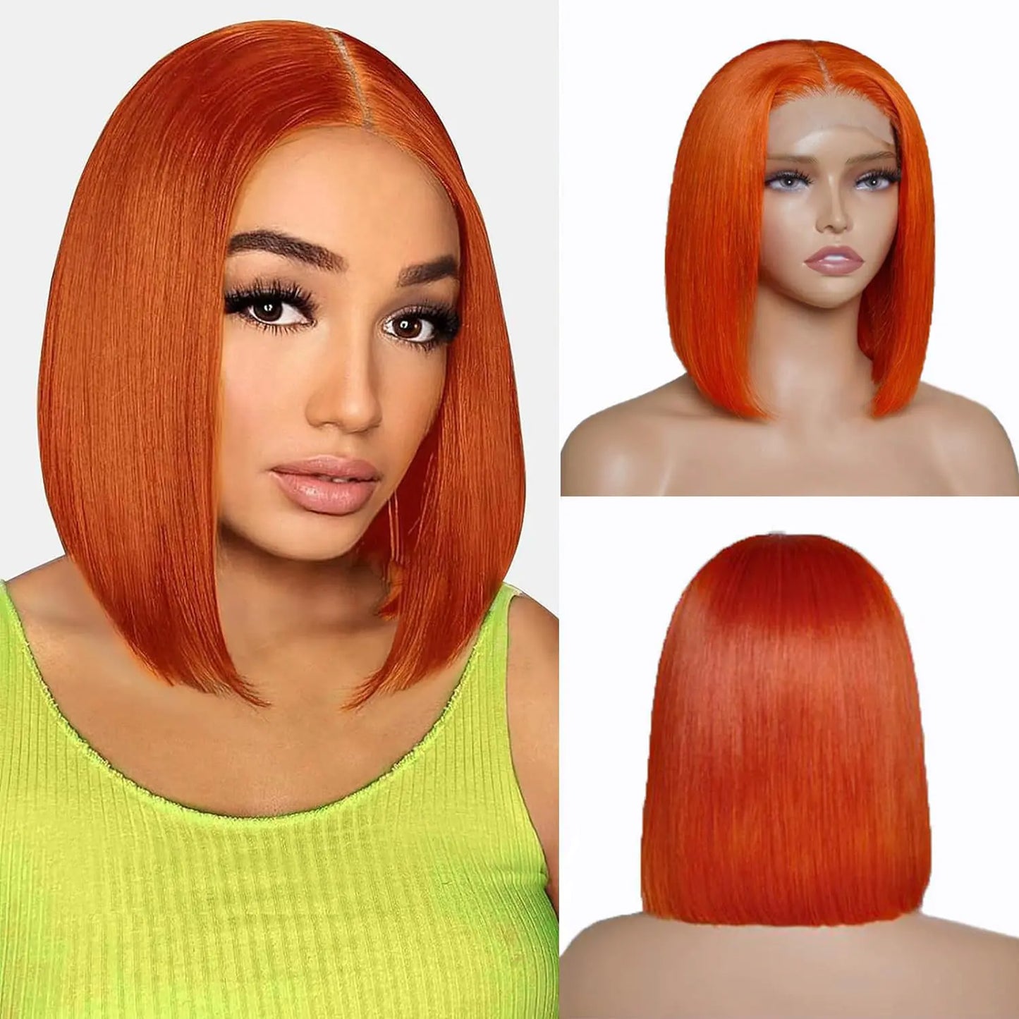 Ginger Orange Bob Wig Human Hair 4X4 Lace Closure Wigs Human Hair Bob Wig 350# Color HD Lace Front Wigs Straight Bob Lace Front Wigs for Women 10 Inch