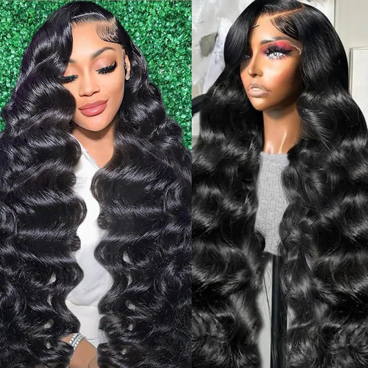 32 Inch Body Wave Lace Front Wigs Human Hair Pre Plucked 13x4 HD Lace Frontal Wigs Human Hair 180 Density Glueless Wigs Human Hair with Baby Hair Natural Black