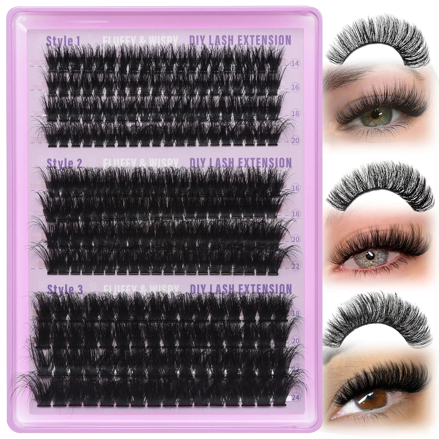 Fluffy Lash Clusters 14-24mm Eyelash Clusters 60D+80D+100D Thick Volume Lash Extension Wispy Eyelash Extensions D Curl DIY Individual Lashes at Home by FOINEMYED