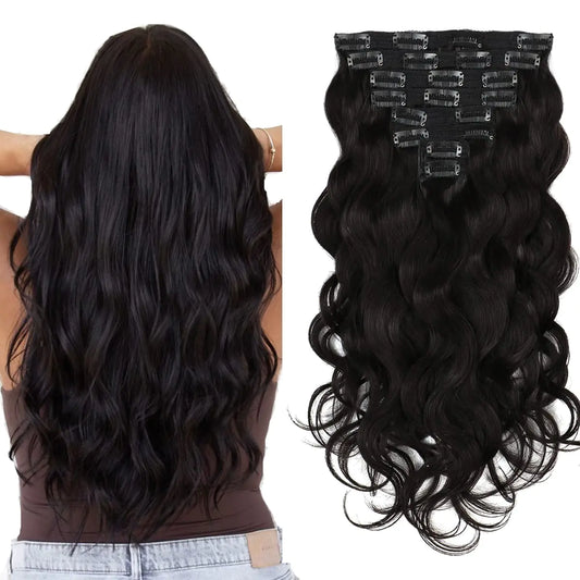 Body Wave Clip in Hair Extensions Human Hair 120g 8pcs with 20 Clips Double Weft Remy Human Hair Clip In Extensions #1B Natural Black 14 Inches Full Head Soft Body Wave Hair Extensions