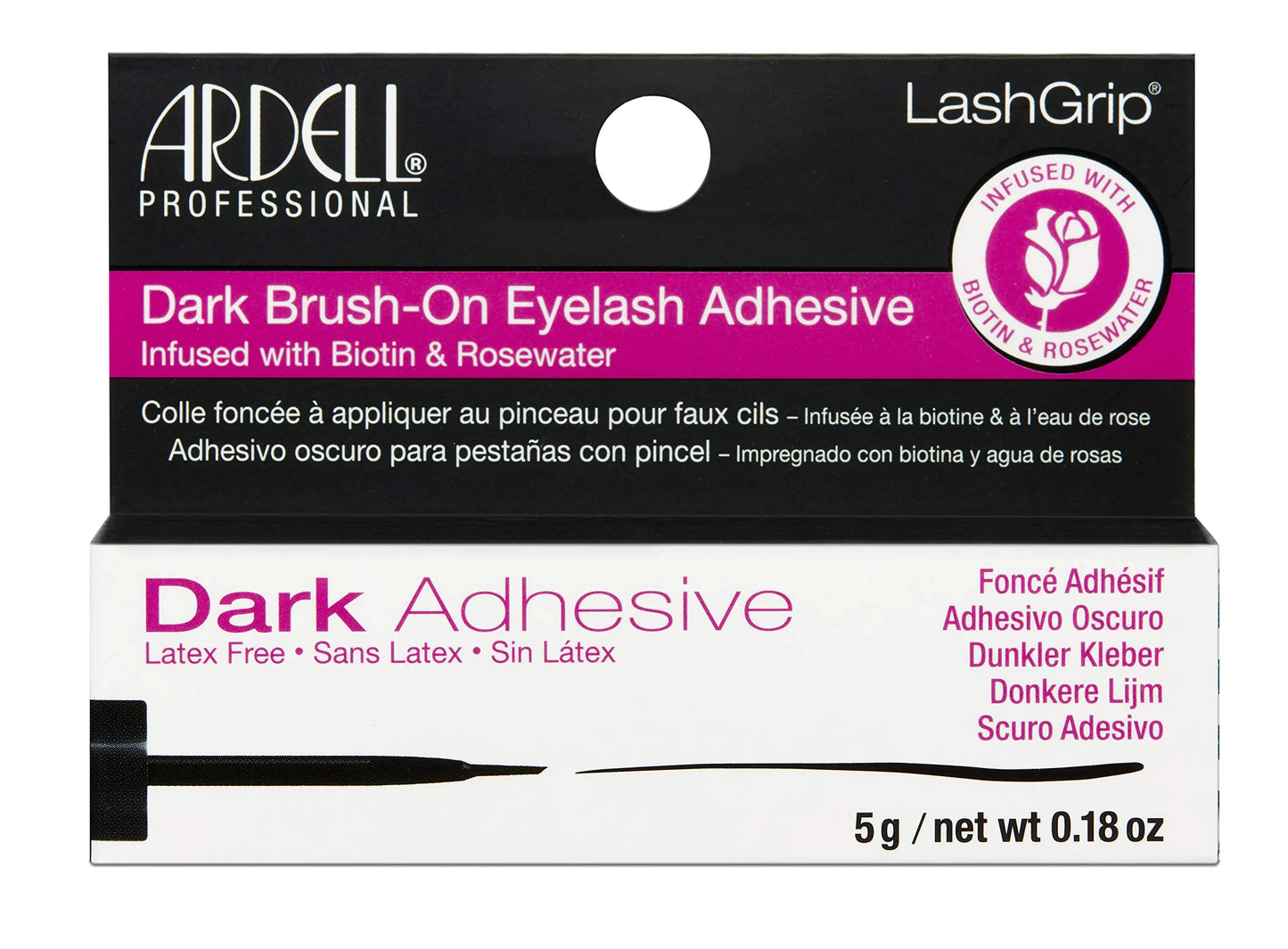 Ardell Brush-On Eyelash Adhesive - Latex-Free Lash Glue with Biotin & Rosewater for Long-Lasting Hold Easy Application for False Lashes and Lash Clusters - Dark