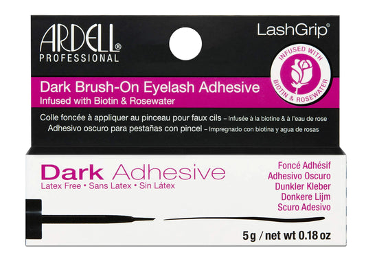 Ardell Brush-On Eyelash Adhesive - Latex-Free Lash Glue with Biotin & Rosewater for Long-Lasting Hold Easy Application for False Lashes and Lash Clusters - Dark