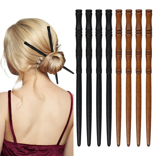 8pcs Chinese Wooden Hair Sticks: Hair Chopsticks Bamboo