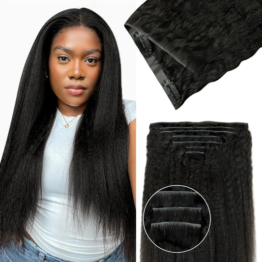 Invisi Edge Clip in Hair Extensions 7pcs 110g 14 Inch Natural Black Seamless Clip in Hair Extensions Human Hair Kinky Straight Real Remy Human Hair