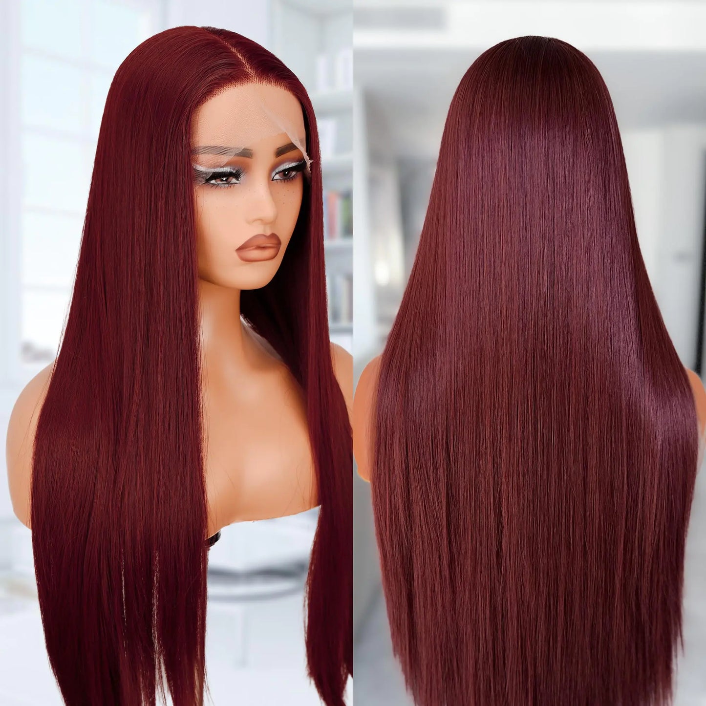 Burgundy Lace Front Wigs 30 Inch Wine Red Synthetic 5 Inch Deep Part