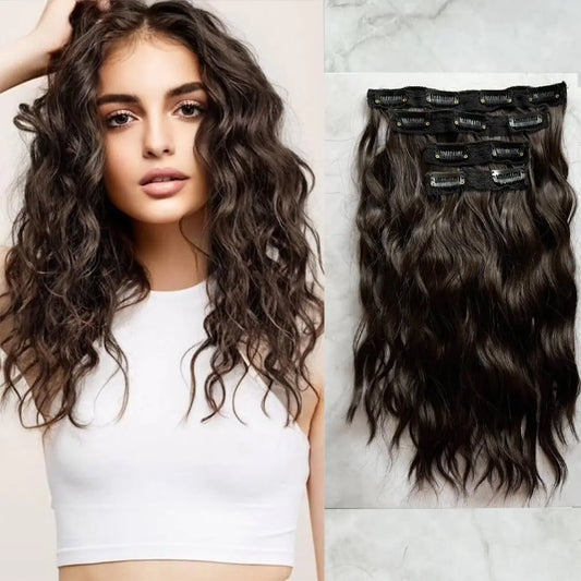 4PCS Clip in Hair Extensions 12" Short Curly Wavy Hair Extensions Invisible Lace Weft Natural Soft Hairpieces for Women Chocolate Brown Color
