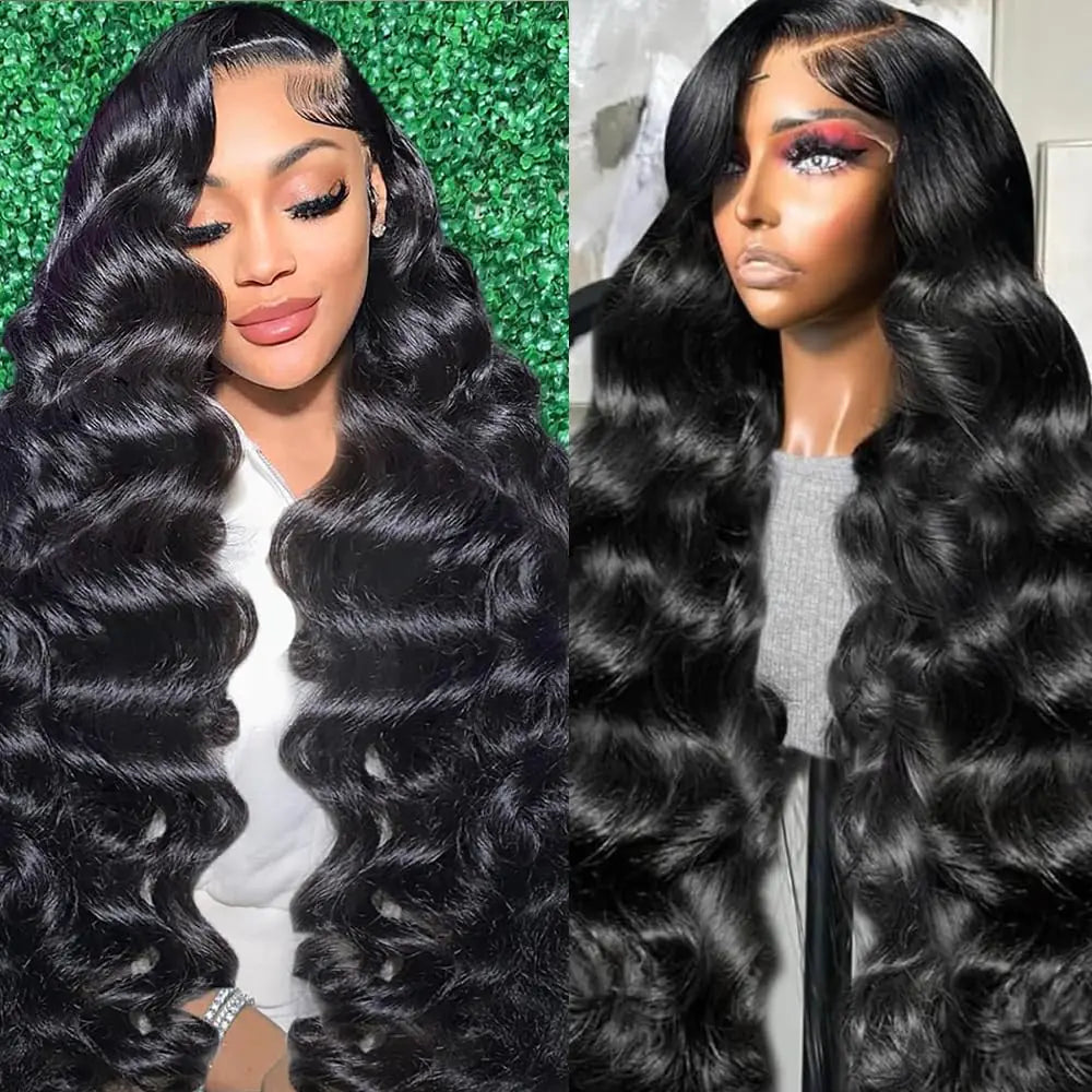 32 Inch Body Wave Lace Front Wigs Human Hair Pre Plucked 13x4 HD Lace Frontal Wigs Human Hair 180 Density Glueless Wigs Human Hair with Baby Hair Natural Black