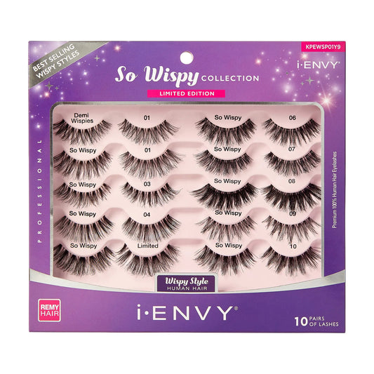i-ENVY 10 Pairs Human Hair Eyelashes Multipack  - Invisible Band Volume & Curl Lightweight Reusable