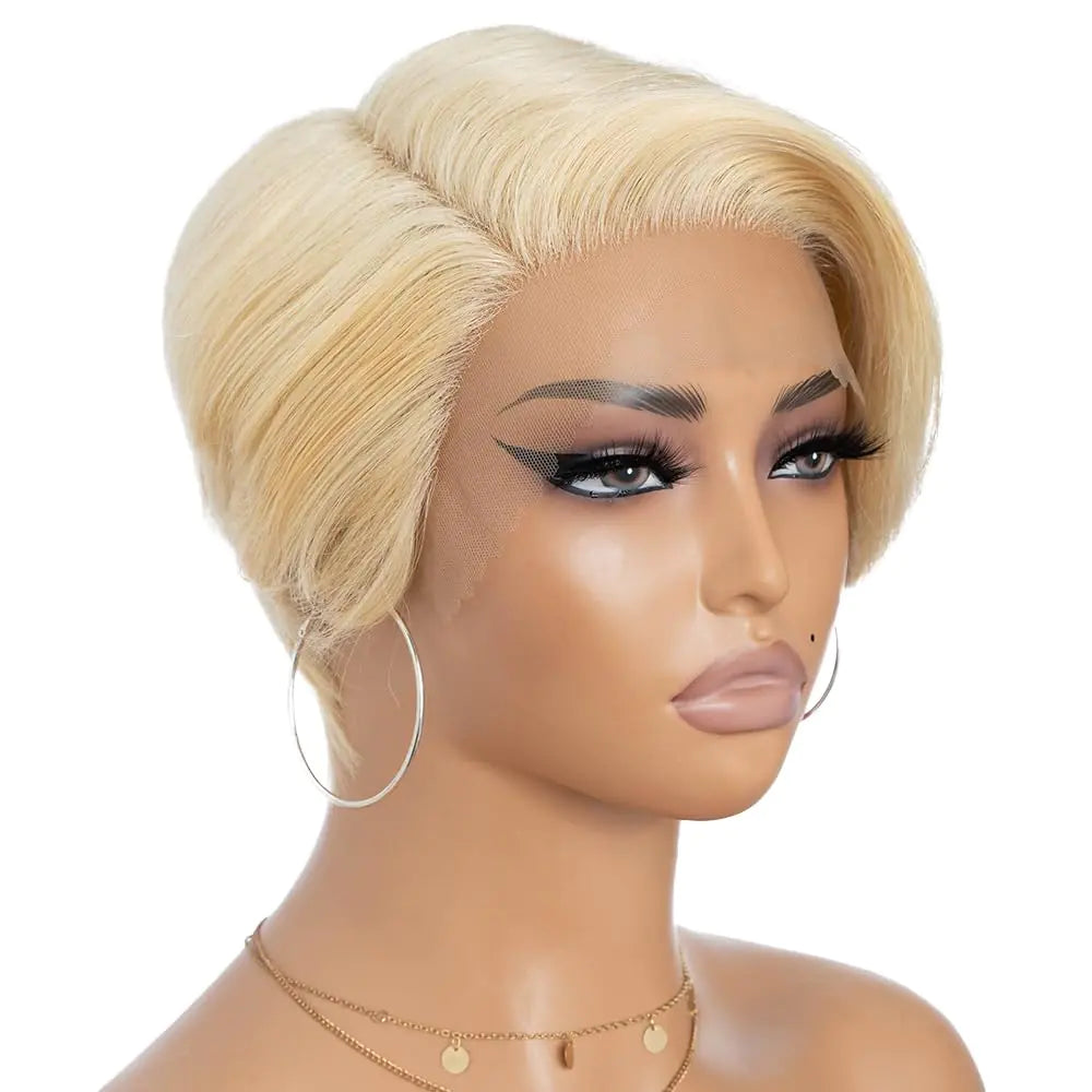 Rebecca Fashion 613 Blonde Pixie Lace Front Wigs Human Hair Short Pixie Cut Wig Side Part HD Lace Pixie Cut Lace Wigs Human Hair Pixie Cut Wigs for Women