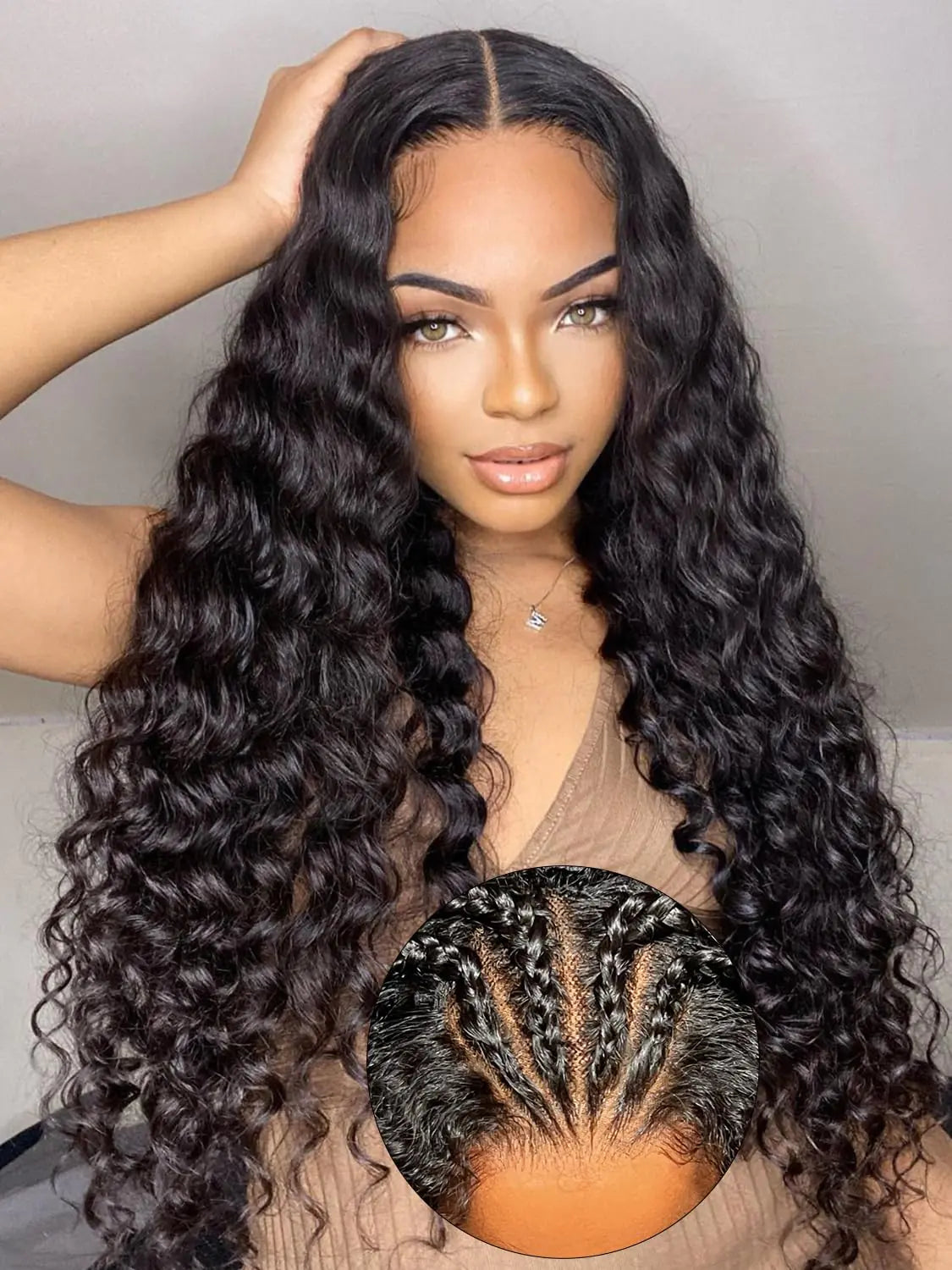 ORIGINAL QUEEN Wear and Go Glueless Deep Wave Human Hair Wigs 7X5 Pre-Cut Lace OQ Hair Glueless Wigs Pre-Pluck Transparent Lace Front Wigs for Women 180% Density 28Inch