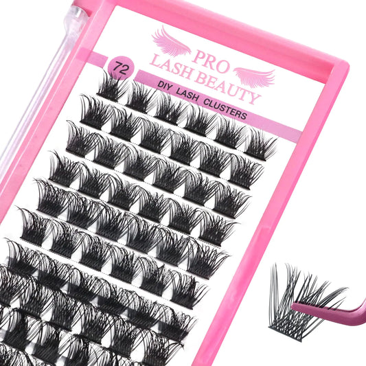 Lash Clusters 72 Pcs Individual Lashes DIY Lash Extension Volume Eyelashes Look Super Thin Band and Comfortable (Volume D-10mm)