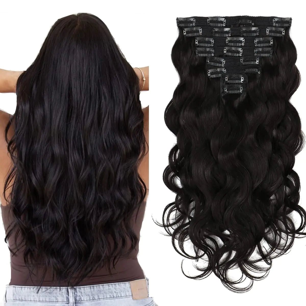 Body Wave Clip in Hair Extensions Human Hair 120g 8pcs with 20 Clips Double Weft Remy Human Hair Clip In Extensions #1B Natural Black 14 Inches Full Head Soft Body Wave Hair Extensions