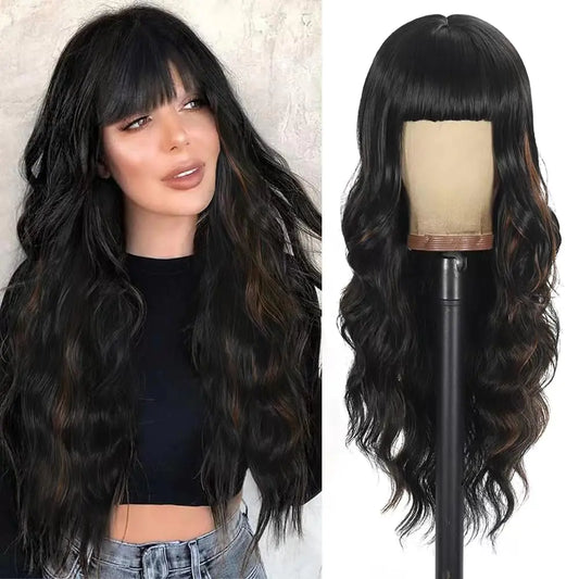 Long Wavy with Bangs Synthetic 26 Inches