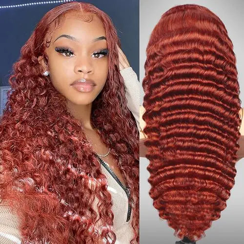 Copper/Reddish Brown Lace Front Wigs Human Hair 13x6 Deep Wave Lace Front Wigs Human Hair for Women 20Inch 200% Density Reddish Brown Human Hair Wigs Pre Plucked With Baby Hair