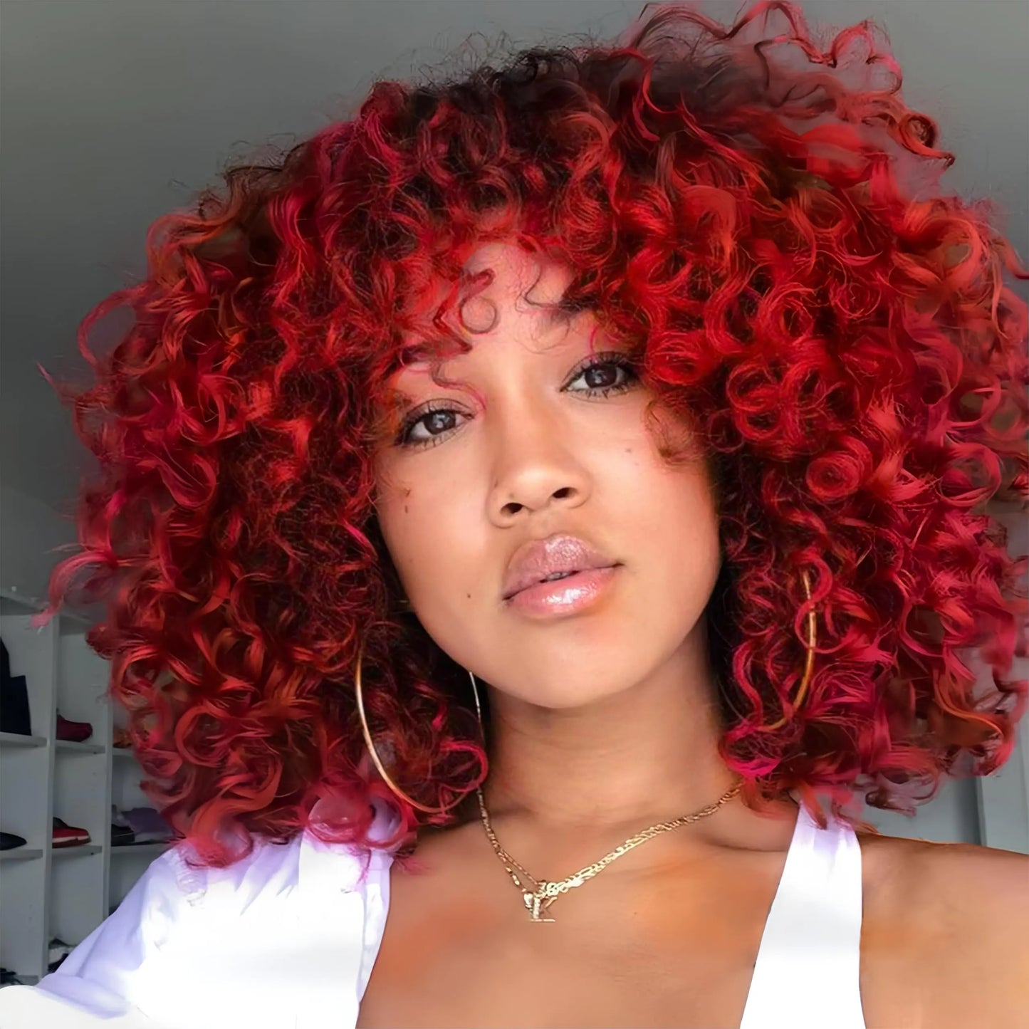 Sabosi Red Afro Curly Wig Synthetic 12 inches
